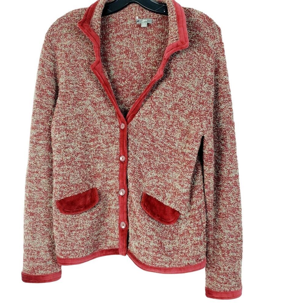 J‎ Jill Women's Red Merino Wool Cardigan Sweater Snap Button Pockets